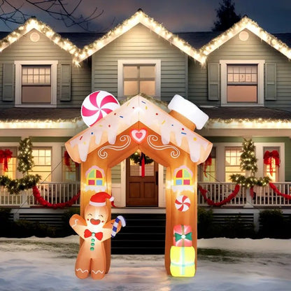 8FT Tall Christmas Gingerbread Inflatable - Blow Up Yard Decor with LED Lights, Electric Blower, Secure Stakes & Storage Bag - Indoor Garden Lawn Patio Porch Xmas Decor - Easy Setup Holiday Inflatable