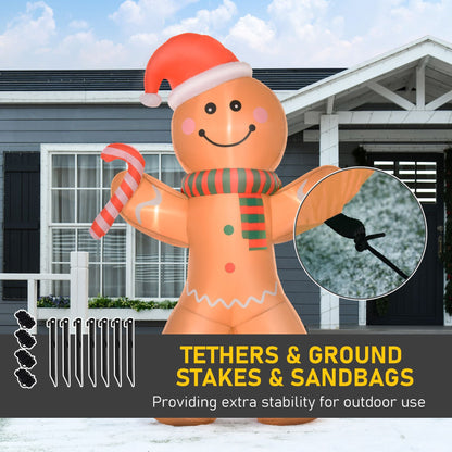 HOMCOM 8ft Christmas Inflatable Gingerbread Man with a Candy Cane, Outdoor Blow-Up Yard Decoration with LED Lights Display