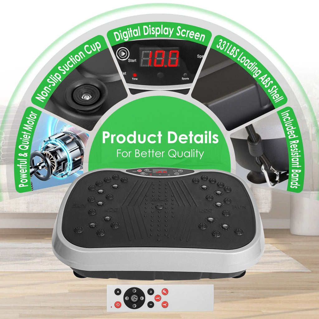 Vibration Plate Exercise Machine With Resistant Bands Remote Control Whole Body Vibration Platform Workout Equipment Home Fitness Training Equipment For Weight Loss Fat Burner