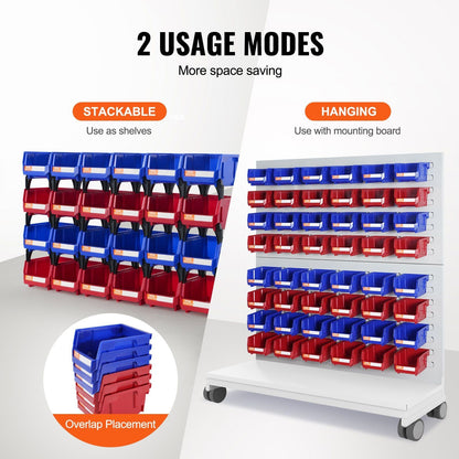 Plastic Storage Bin, (5-Inch x 4-Inch x 3-Inch), Hanging Stackable Storage Organizer Bin, Blue/Red, 24-Pack, Heavy Duty Stacking Containers for Closet, Kitchen, Office, or Pantry Organization