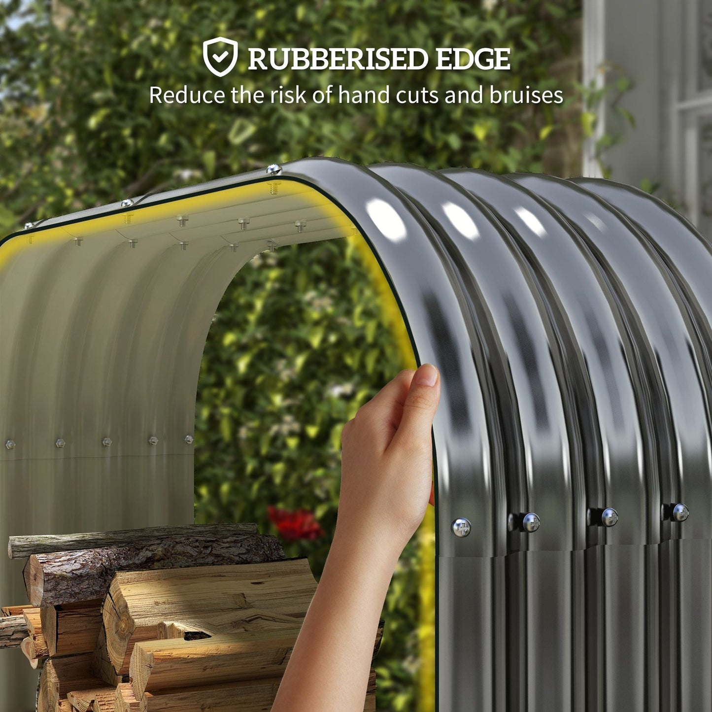 Outsunny Wood Shed Galvanized Steel Firewood Storage Rack with Rubberized Edge for Safety, 4.7' x 1.4' x 4.7'