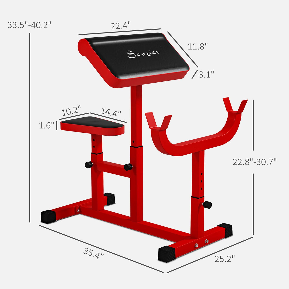 265 LBS Preacher Curl Bench for Strength Training, Adjustable Seated Arm Isolated Barbell Dumbbell Bicep Station, Red