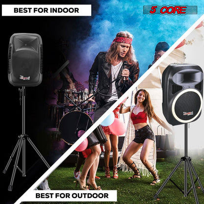 5 Core Speaker Stand Height Adjustable PA DJ Tripod Studio Monitor Stands w 35mm Compatible Insert - SS ECO 1PK BLK WoB