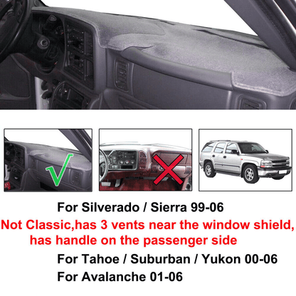 Car Dash Cover Mat Dashboard Pad for Chevy Silverado 1500 2500 Tahoe 2001-2006