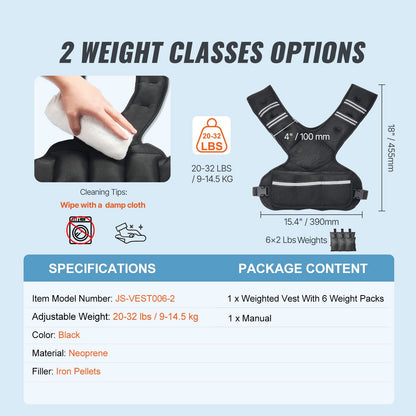 Adjustable Weighted Vest, 20-32lb Weight Vest with 6 Ironsand Weights and Reflective Stripe, Body Weight Vest Exercise Set for Men Women, Workout Equipment for Strength Training Running Jogging