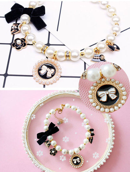 Luxurious Pearls Pet Collar Decorative Necklace for Small Cat Dog Adjustable 10-12 inches