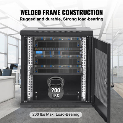 VEVOR 12U Wall Mount Server Cabinet, 15.5'' Depth, Network Rack Enclosure, Supports up to 200 lbs, Secure Locking System, Ideal for IT Hardware, Audio/Video Components
