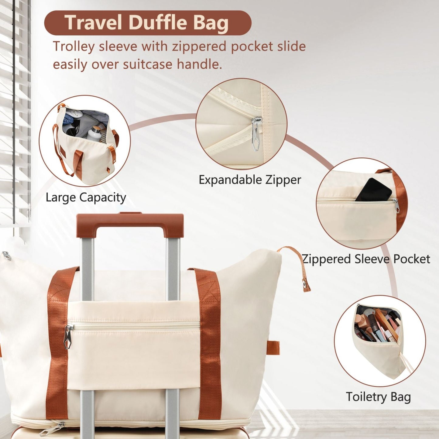 20 Inch Carry On Luggage Set 3 Piece with Spinner Wheels, Lightweight Hardshell ABS Suitcase for Weedend Getaways, Business Travel, White Brown