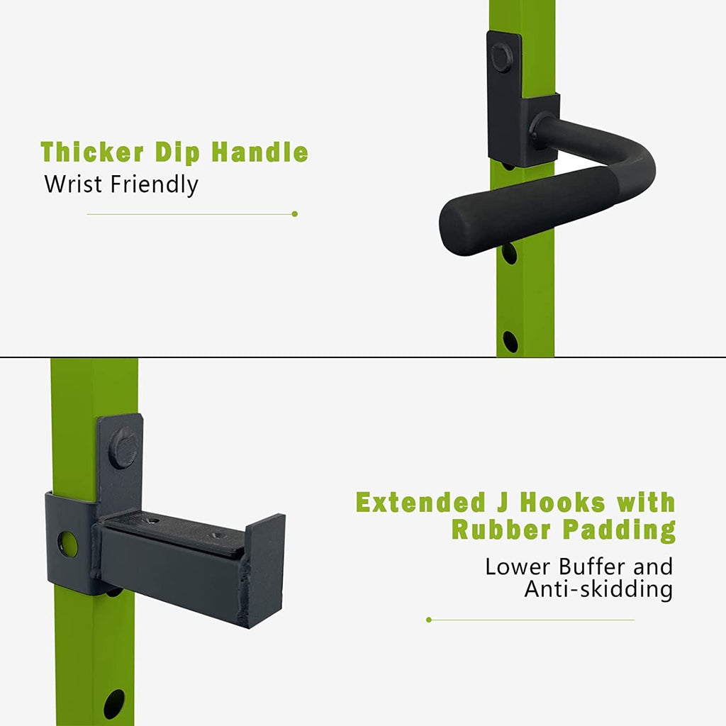 100lb Green Home Gym Set Multi-functional Power Cage, Home Adjustable Pullup Squat Rack 1000Lbs Capacity Comprehensive Fitness Barbell Rack