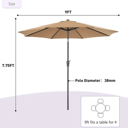 9' Red Crank Lift and 3 Position Tilt Patio Umbrella