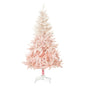 HOMCOM 5ft Pencil Christmas Tree, Pink Christmas Tree with 450 Branches & Detachable Base, Home Party Christmas Decoration, Pink