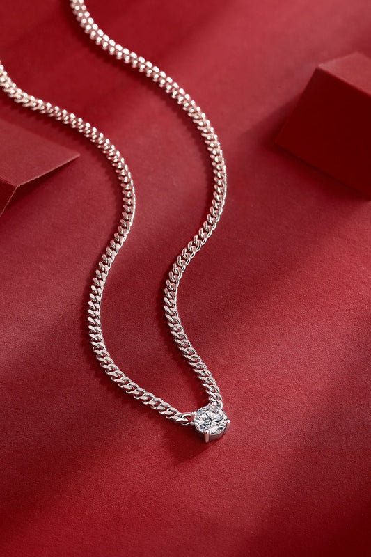 Ladies' Cuban Necklace - Set with 1-carat Moissan diamond S925 sterling silver jewelry and platinum-plated affordable diamond jewelry, fashionable and trendy jewelry necklace pendant