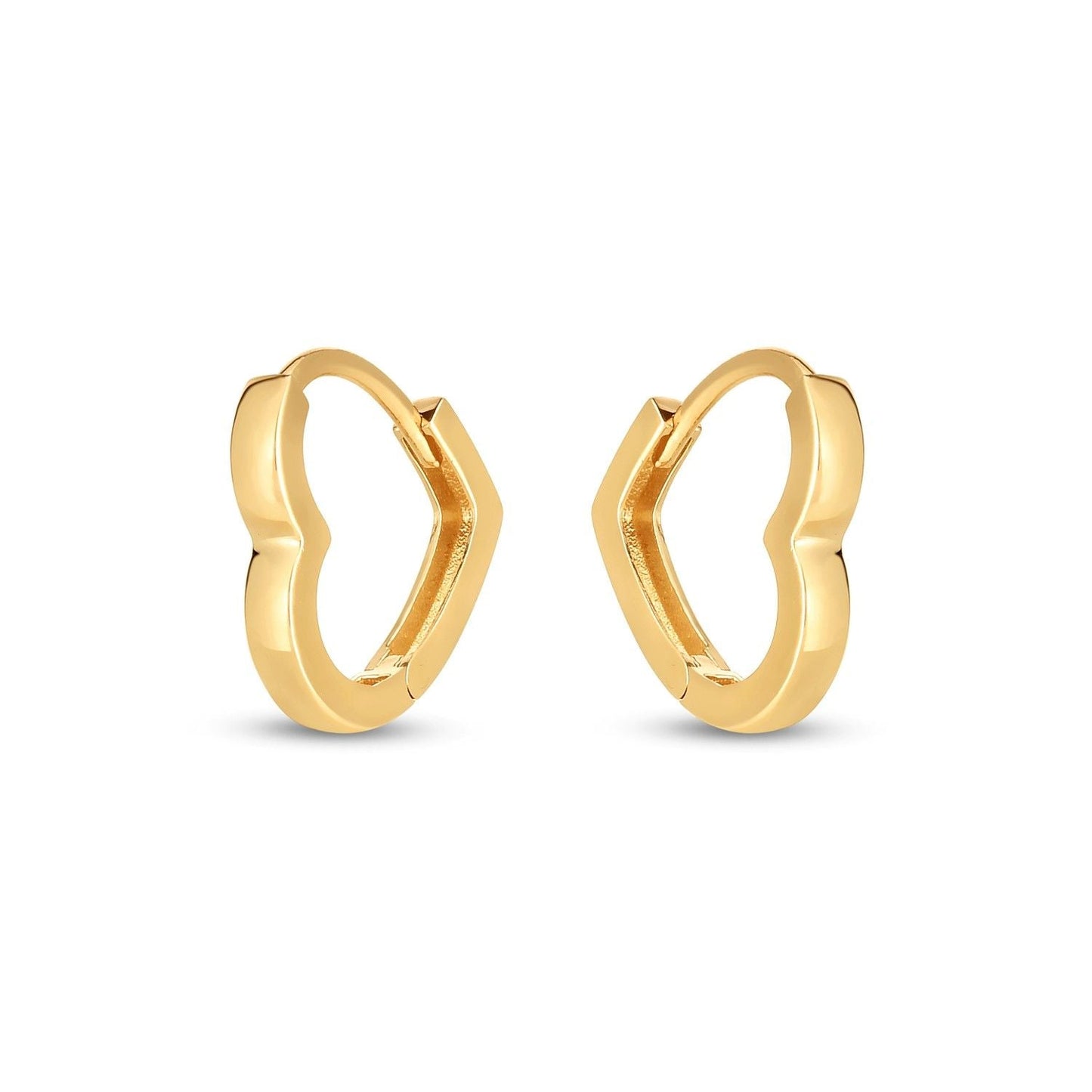 14k Yellow Gold Heart Huggie Hoops