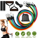 11Pcs Resistance Bands Set Fitness Workout Tubes Exercise Tube Bands Up to 100lbs w/ Door Anchor Handles Ankle Straps for Physical Training Yoga Pilates