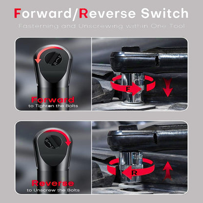 3/8" Cordless Electric Ratchet Wrench Set, 12V Power Ratchet Tool Kit With 2 Packs 2000mAh Battery And Charger, 45 FT-LBS Battery Powered Wrench with Infinitely Variable Speeds