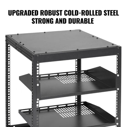 12U Open Frame Server Rack, 23-40 in Adjustable Depth, Free Standing or Wall Mount Network Server Rack, 4 Post AV Rack with Casters, Holds All Your Networking IT Equipment AV Gear Router Modem