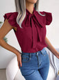 Bow Tie Ruffle Sleeve Blouse