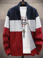 Men's Plus Size Color Block Zip Up Cardigan