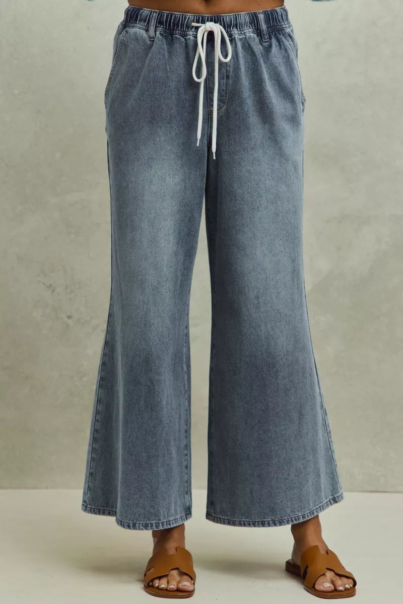 SO ME Mid Rise Elastic Waist Flare Denim Jeans