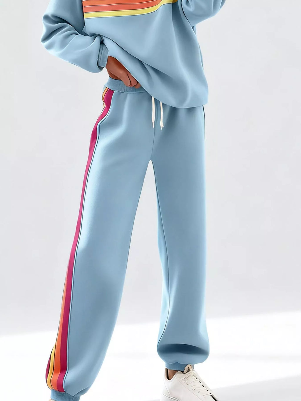 Striped Round Neck Sweatshirt and Pants Set
