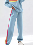 Striped Round Neck Sweatshirt and Pants Set