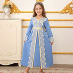 Girls Lace Trim Kaftan Dress | Elegant Kids Formal Abaya(MKG018)