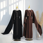 Hand-Beaded Pearl Cape Sleeve Nida Maxi Dress(MS439)