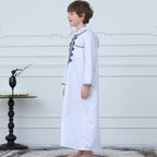 Muslim Boys Embroidered Hooded Thobe with Pockets (MKB014)