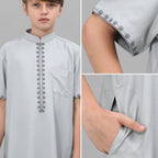 Muslim Boys Embroidered Thobe with Pockets (MKB013)