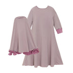Muslim Girls Dress & Bow Hijab Set with Ruffle Trim (MKG026)